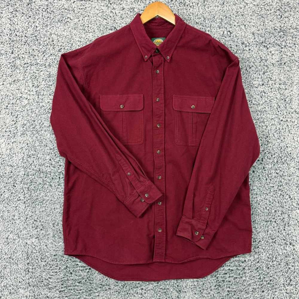 Cabelas Shirt Mens XLT Red Chamois Cloth Flannel Button Up Two Pocket XL Tall